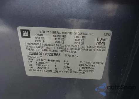 2013 Chevrolet Equinox 1Lt from USA, damaged, VIN 2GNALDEK7D6323933